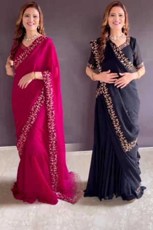 Faux georgette saree gown with heavy handwork