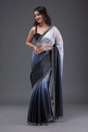 Grey Stonework Satin Saree