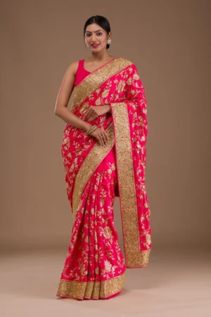 Pink Zariwork Crepe Saree