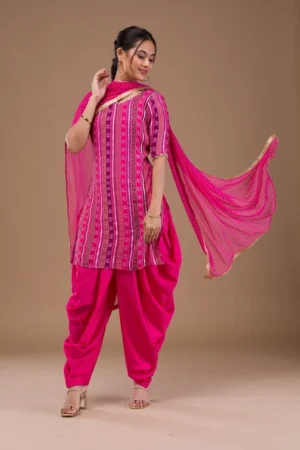 Rani Pink Zariwork Bandhini Readymade Salwar Suit