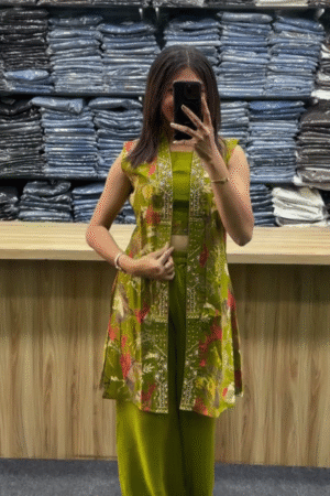 Hot Pink Printed Indo-Fusion Co-Ord Set with Jacket Layer 💗🌺🌿